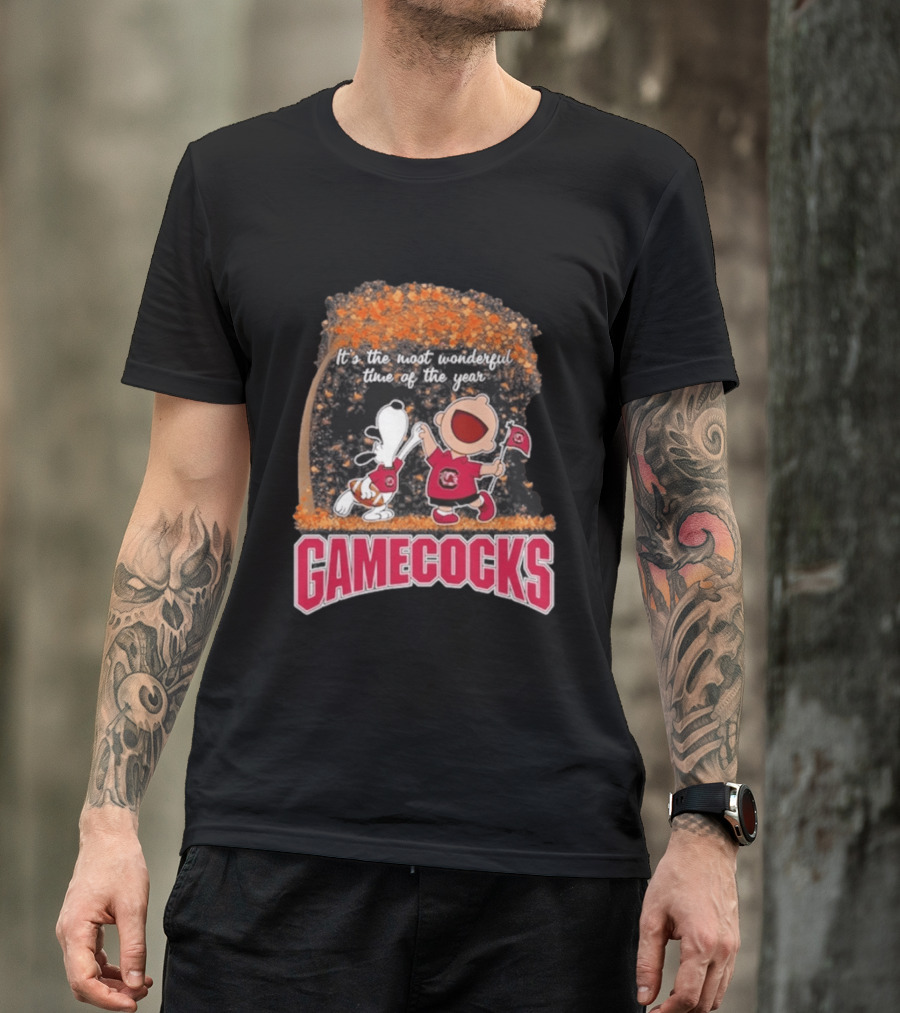 South Carolina Gamecocks Snoopy Charlie Brown 2026 It's The Most Wonderful Time Of The Year T-Shirt