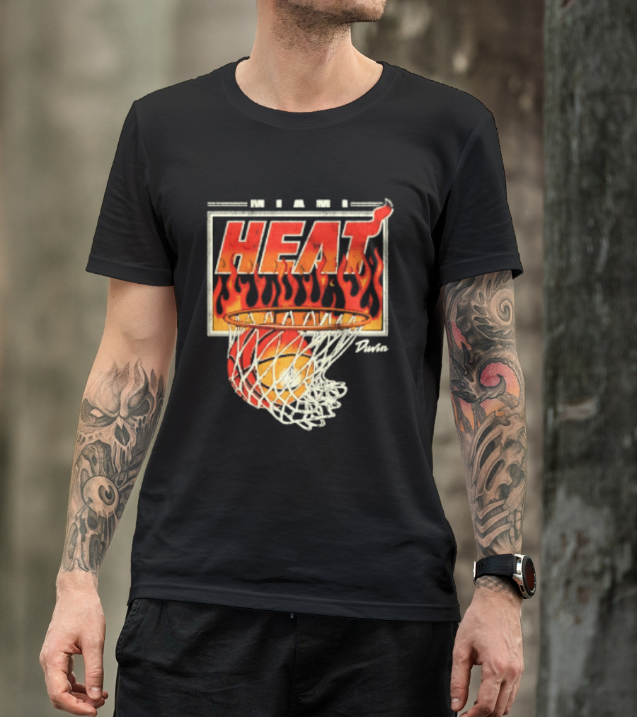 Miami Heat Duvin Basketball NBA Flaming Hoop And Ball T-Shirt
