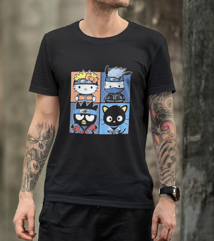 Naruto Shippuden Hello Kitty Friends Crossover Featuring Iconic Characters In Ninja Attire T-Shirt