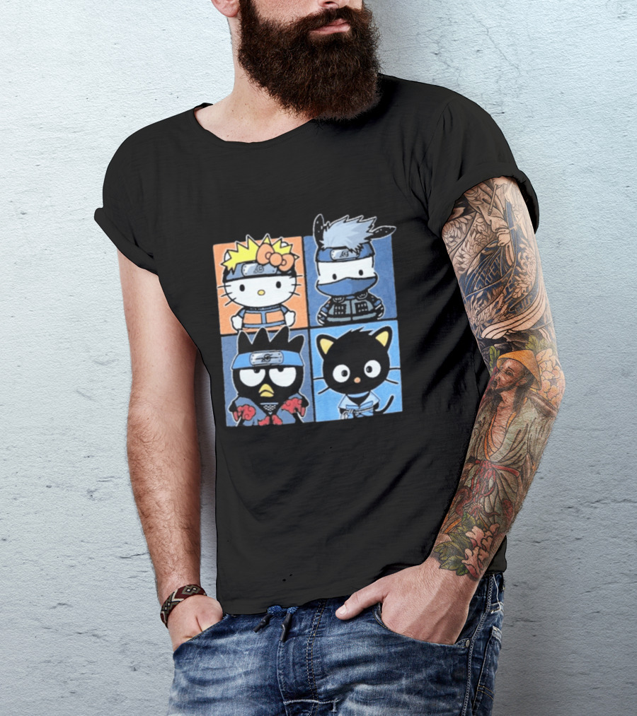 Naruto Shippuden Hello Kitty Friends Crossover Featuring Iconic Characters In Ninja Attire T-Shirt