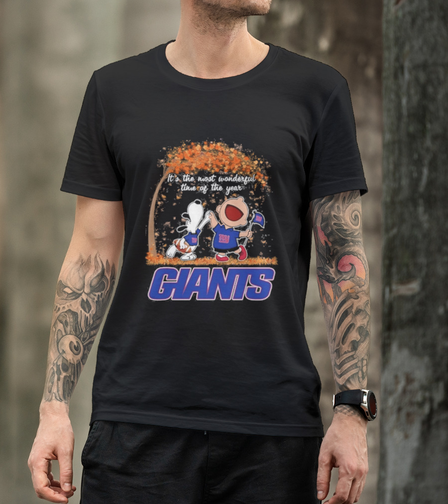 New York Giants Snoopy Charlie Brown 2026 Most Wonderful Time T-Shirt