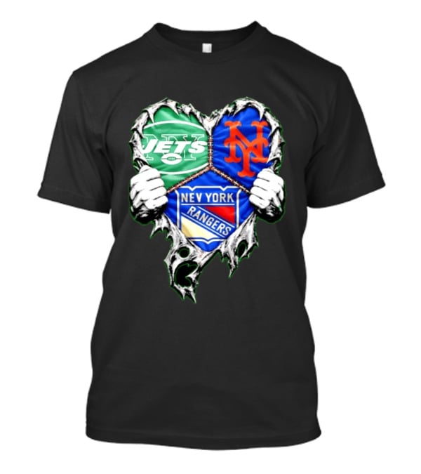 New York Jets Mets Rangers Heart Mashup Scratch T-Shirt
