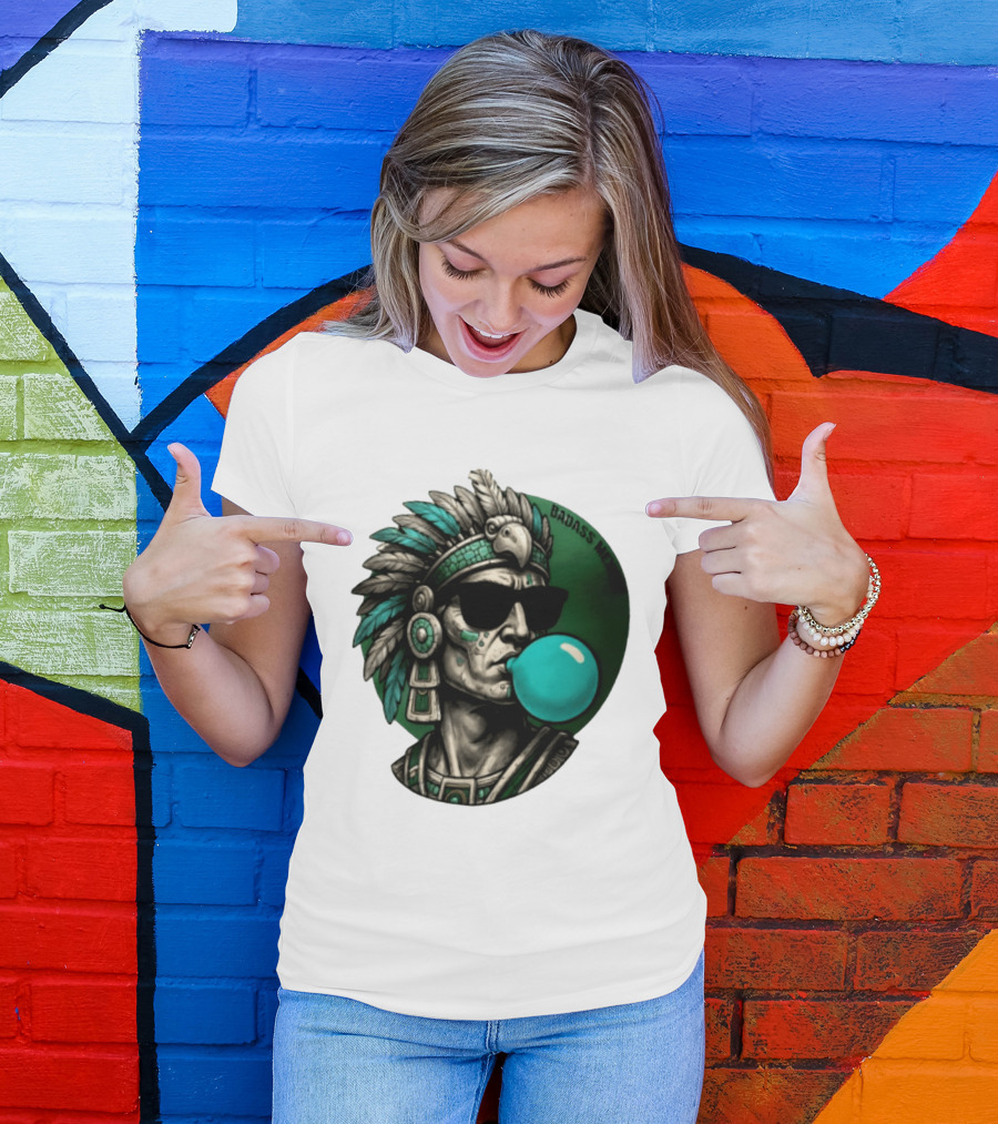 Aztec Warrior With Sunglasses Chewing Bubble Gum Badass Mexicans T-Shirt