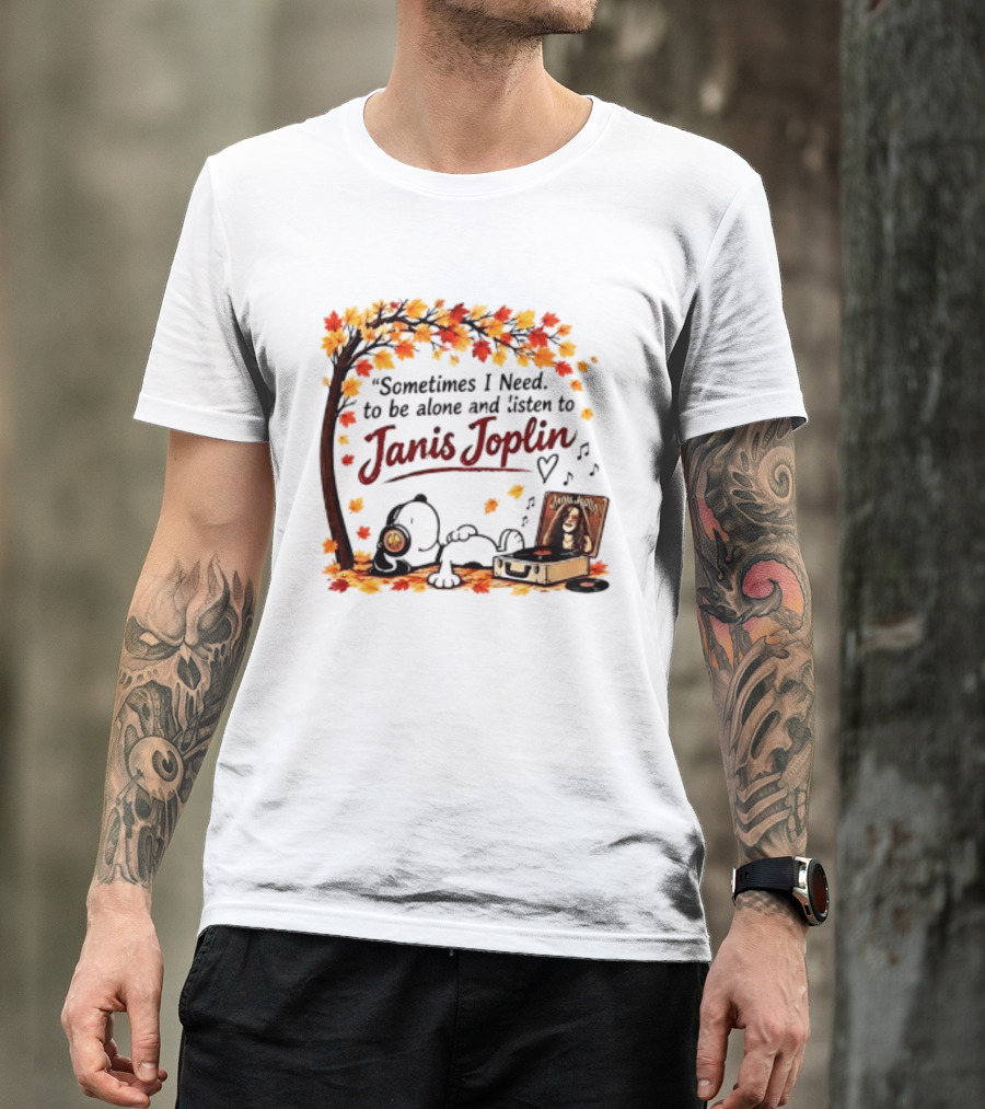 Snoopy Sometimes I Need To Be Alone And Listen To Janis Joplin Under Autumn Tree T-Shirt