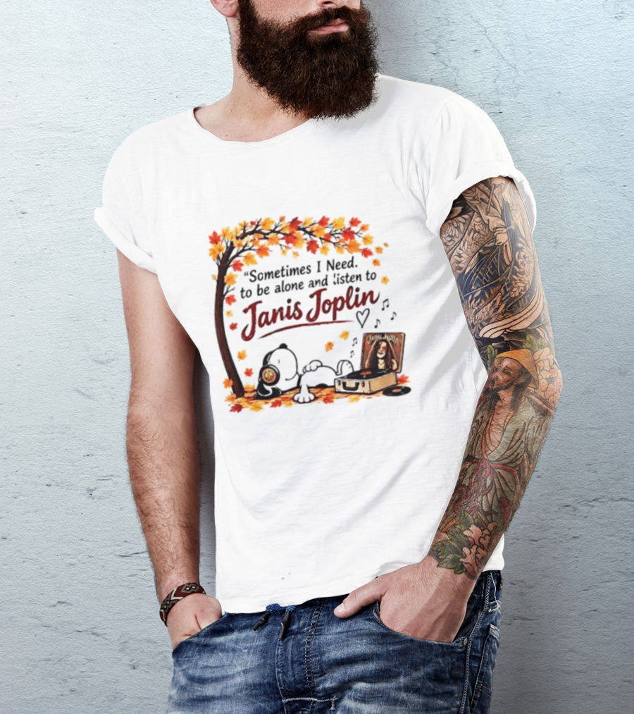 Snoopy Sometimes I Need To Be Alone And Listen To Janis Joplin Under Autumn Tree T-Shirt