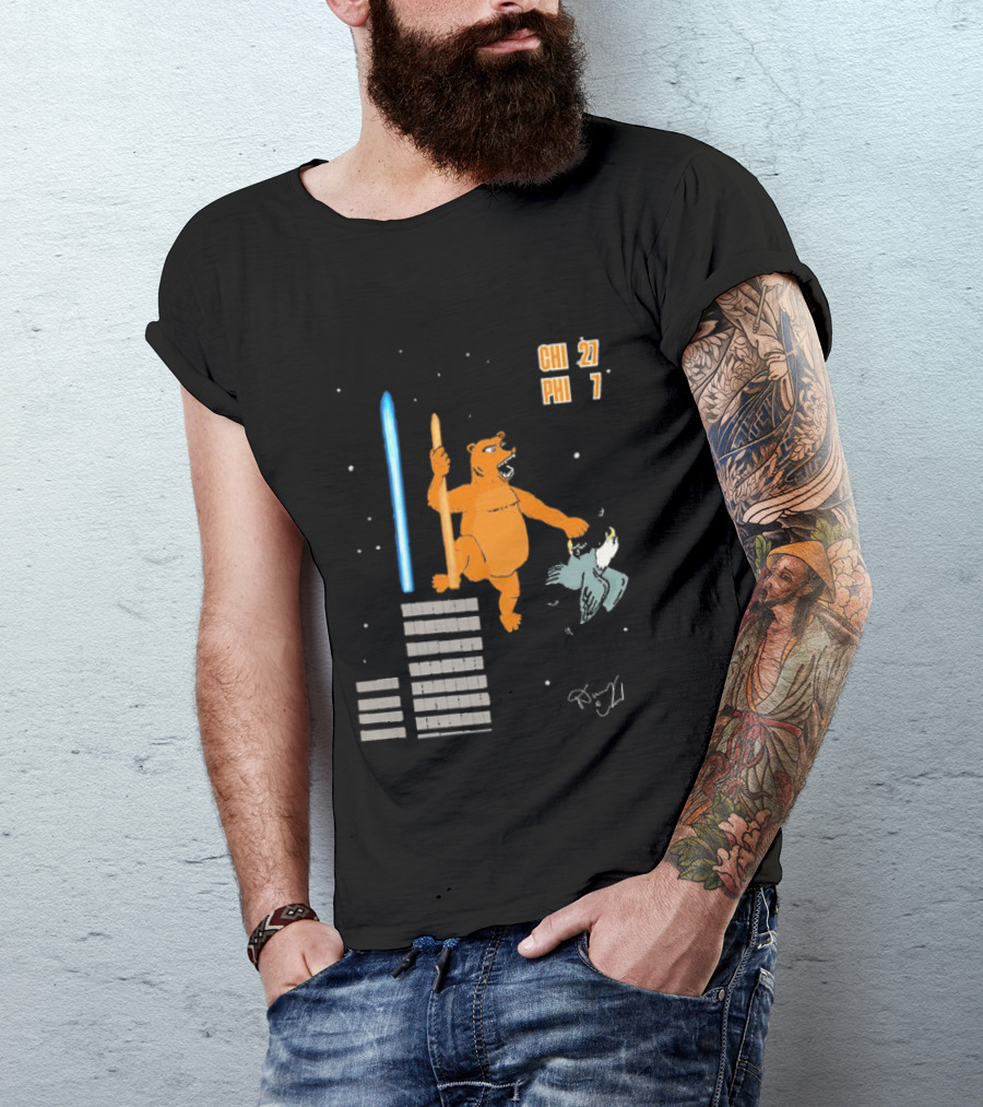 CHI 27 PHI 7 Cartoon Bears Vs Eagles Star Wars T-Shirt