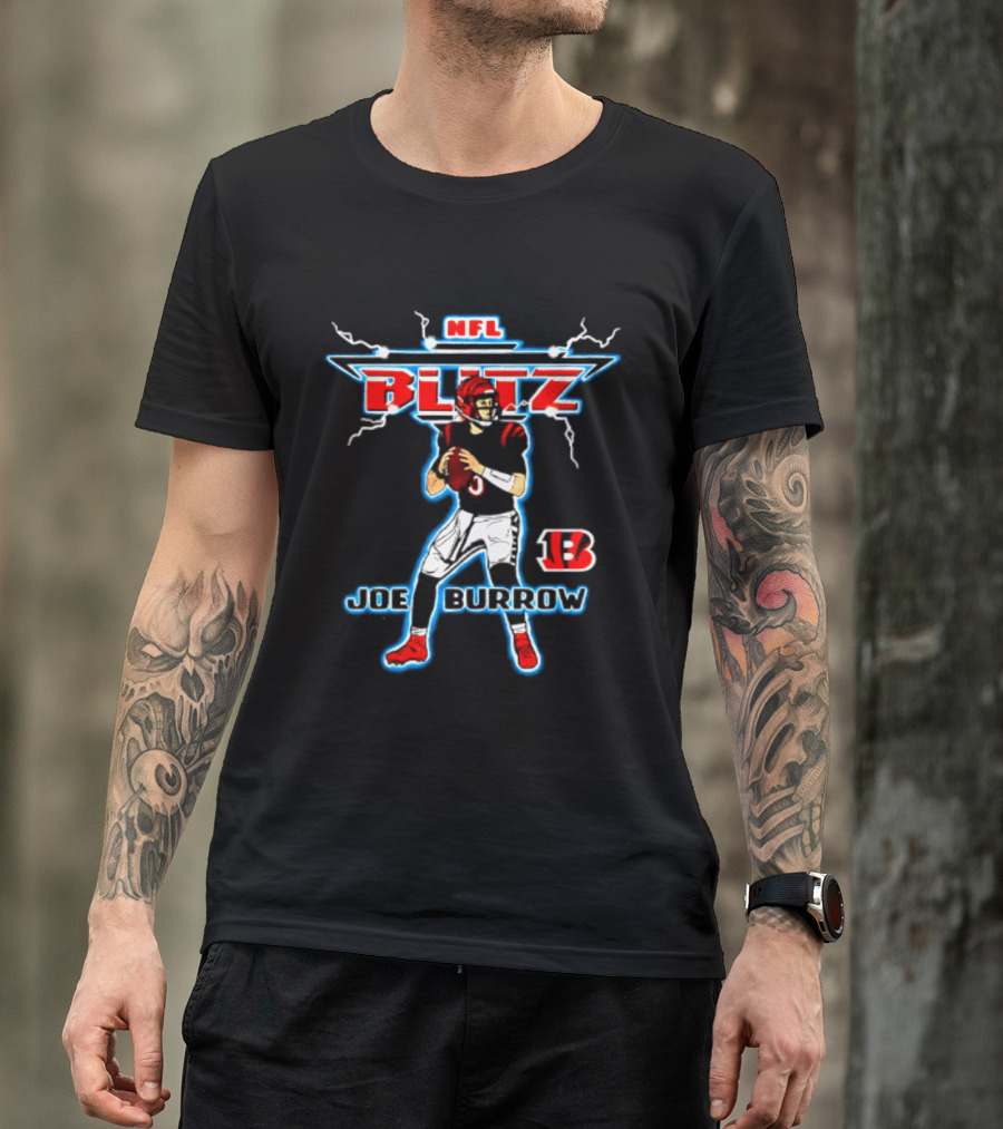 Cincinnati Bengals Joe Burrow NFL Blitz Lightning B T-Shirt