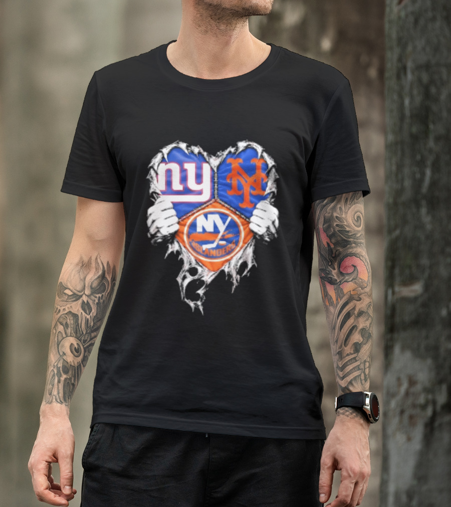 New York Giants Mets Islanders Heart Scratch T-Shirt