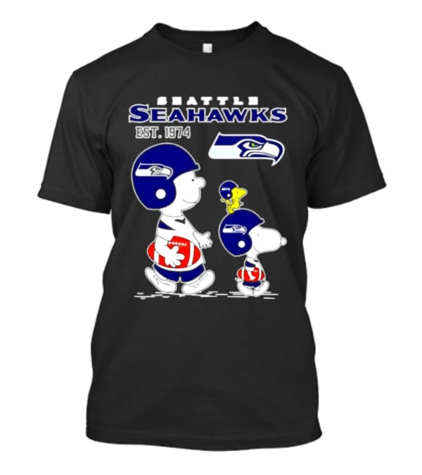 Seattle Seahawks Peanuts Snoopy Charlie Brown Est 1974 NFL T-Shirt