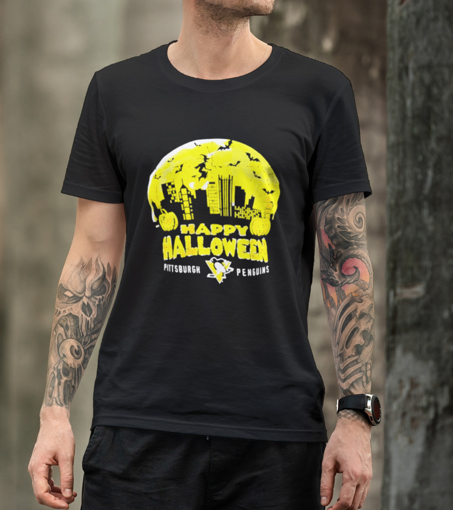 Pittsburgh Penguins Happy Halloween Skyline Pumpkins T-Shirt