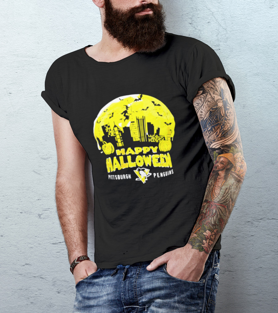 Pittsburgh Penguins Happy Halloween Skyline Pumpkins T-Shirt
