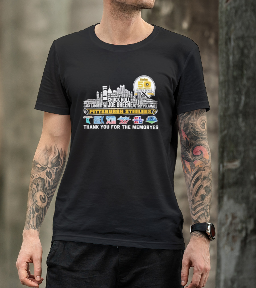 Pittsburgh Steelers Skyline 50th Anniversary Super Bowl Logos Thank You For The Memories T-Shirt