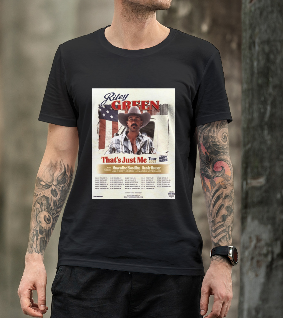 Riley Green That's Just Me Tour 2027 North America Featuring Muscadine Bloodline And Randy Houser Tour Dates T-Shirt