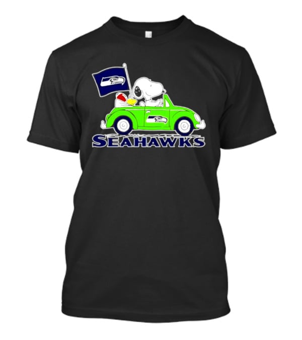 Snoopy In Volkswagen Beetle With Seattle Seahawks Flag 2026 Season T-Shirt