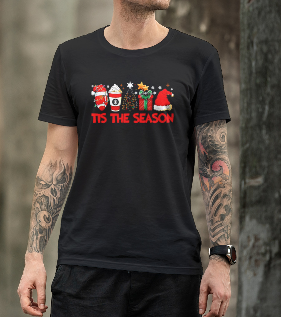 Tis The Season Football Coffee Christmas Tree Gift Santa Hat T-Shirt