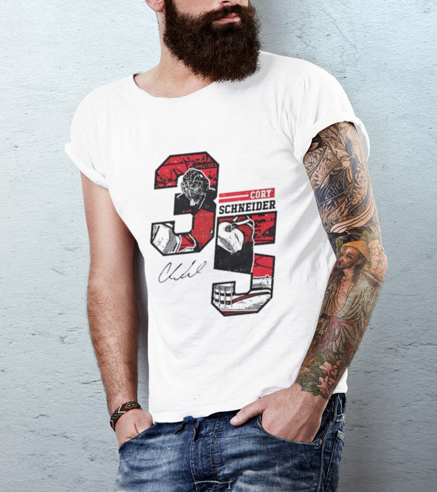 Cory Schneider New Jersey Devils 35 Signature Offset T-Shirt