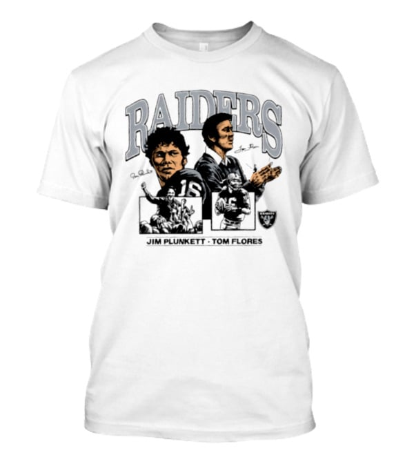 RAIDERS Jim Plunkett Tom Flores Las Vegas Football Signatures T-Shirt