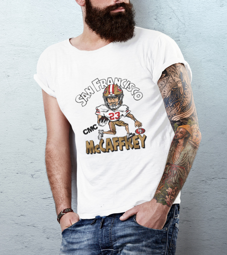 San Francisco 49ers CMC McCaffrey Caricature Football 23 T-Shirt