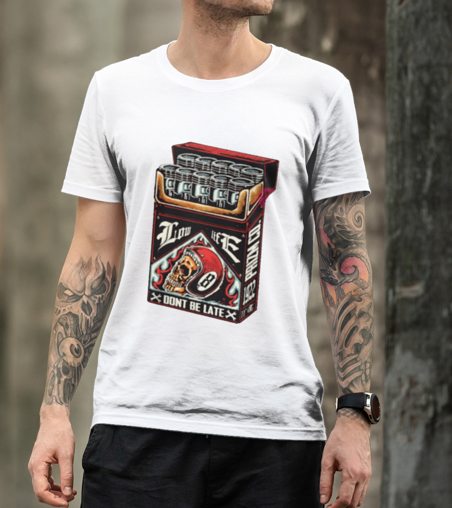 Low Life Prizm Co Don't Be Late Skull Helmet Pistons Pack T-Shirt