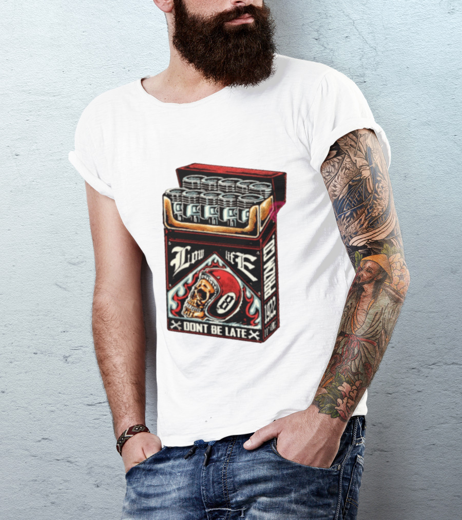 Low Life Prizm Co Don't Be Late Skull Helmet Pistons Pack T-Shirt