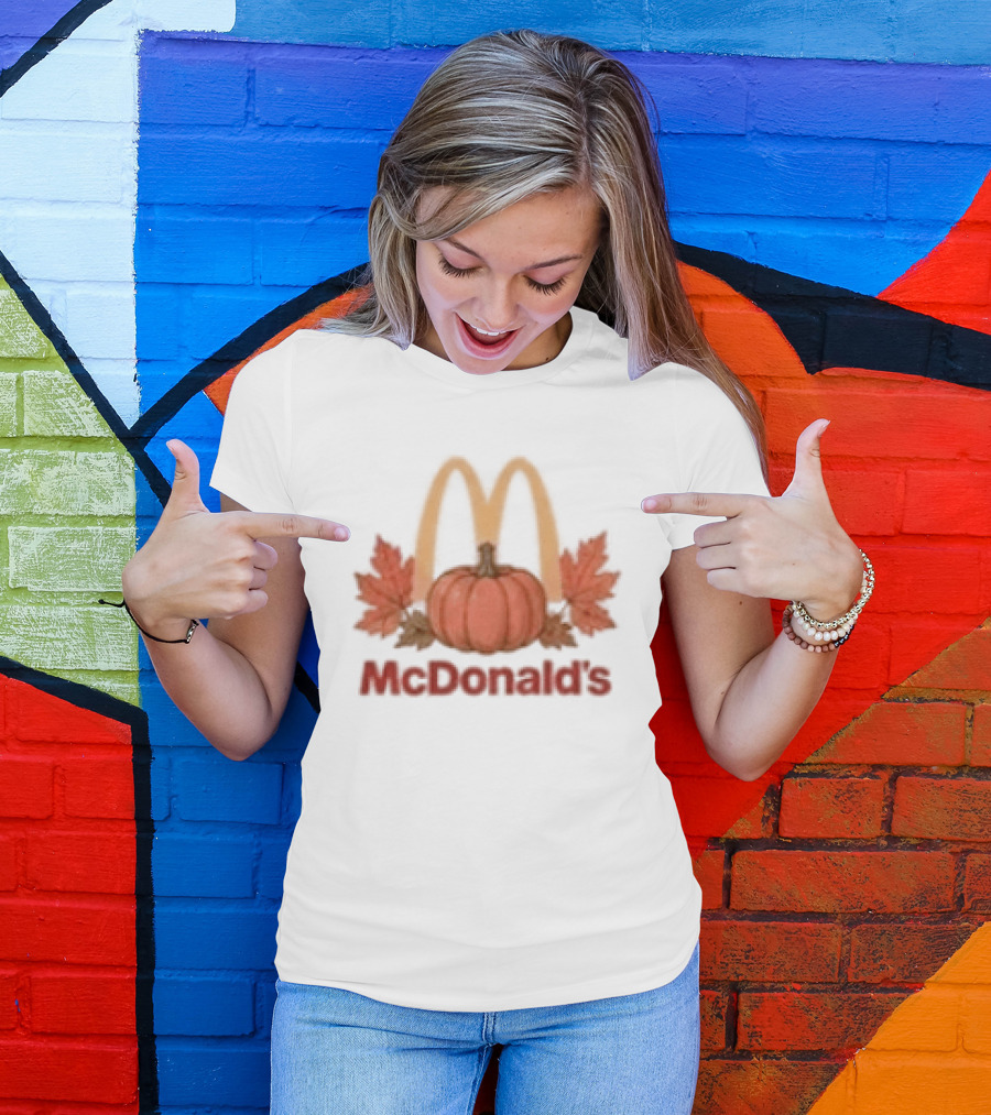 McDonald's Autumn Pumpkin Leaves Thankful Blessed Lovin It T-Shirt