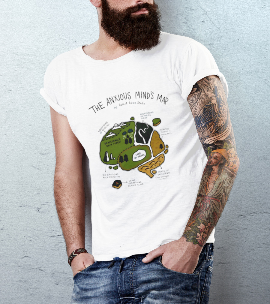 The Anxious Mind's Map Rum & Raisin Studio Reassurance Rain Forest Expectations Plateau Attack Of Panic Peaks T-Shirt