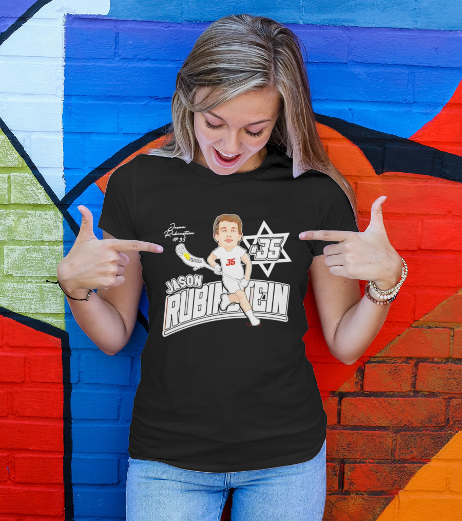 Jason Rubinstein Number 35 Lacrosse Jewish Star Caricature NCAA Rhodes T-Shirt
