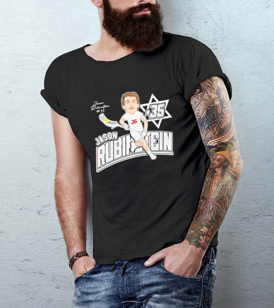 Jason Rubinstein Number 35 Lacrosse Jewish Star Caricature NCAA Rhodes T-Shirt