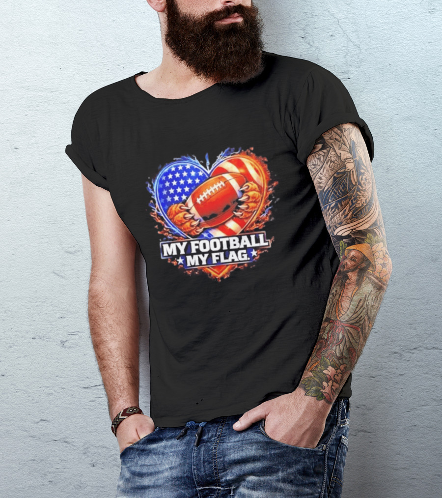 Heart American Football 2026 Season My Football My Flag T-Shirt