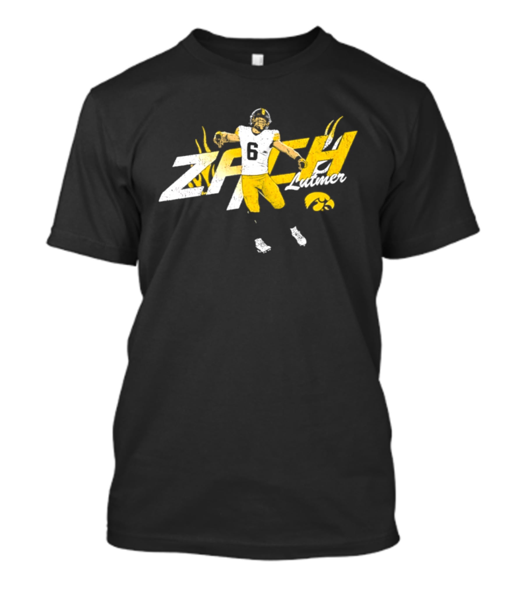 Zach Lutmer Iowa Hawkeyes Number 6 NCAA Football Player Celebration T-Shirt