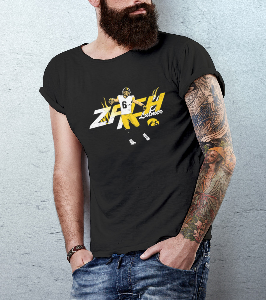 Zach Lutmer Iowa Hawkeyes Number 6 NCAA Football Player Celebration T-Shirt