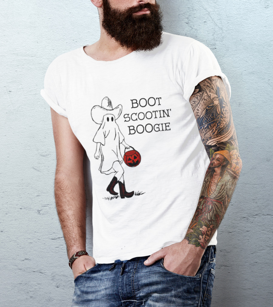 Boot Scootin' Boogie Ghost Cowgirl Halloween Trick Or Treat T-Shirt