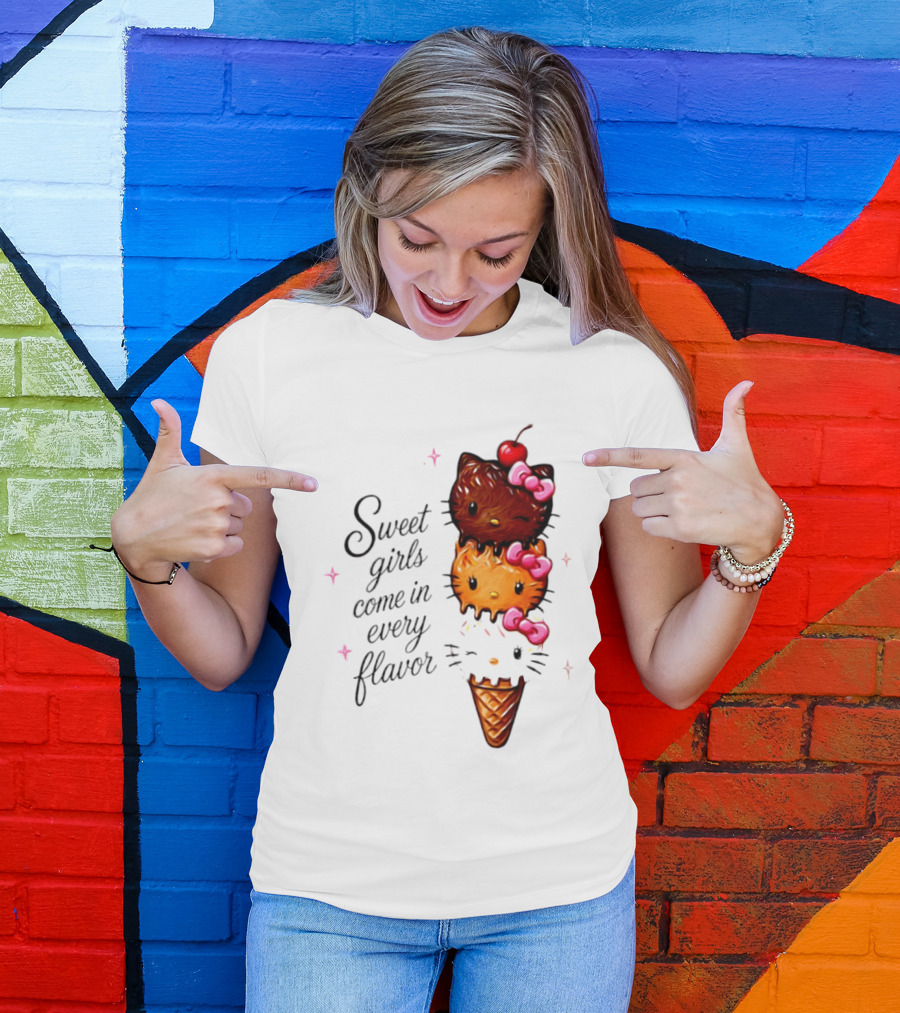 Sweet Girls Come In Every Flavor Hello Kitty Ice Cream Cone T-Shirt
