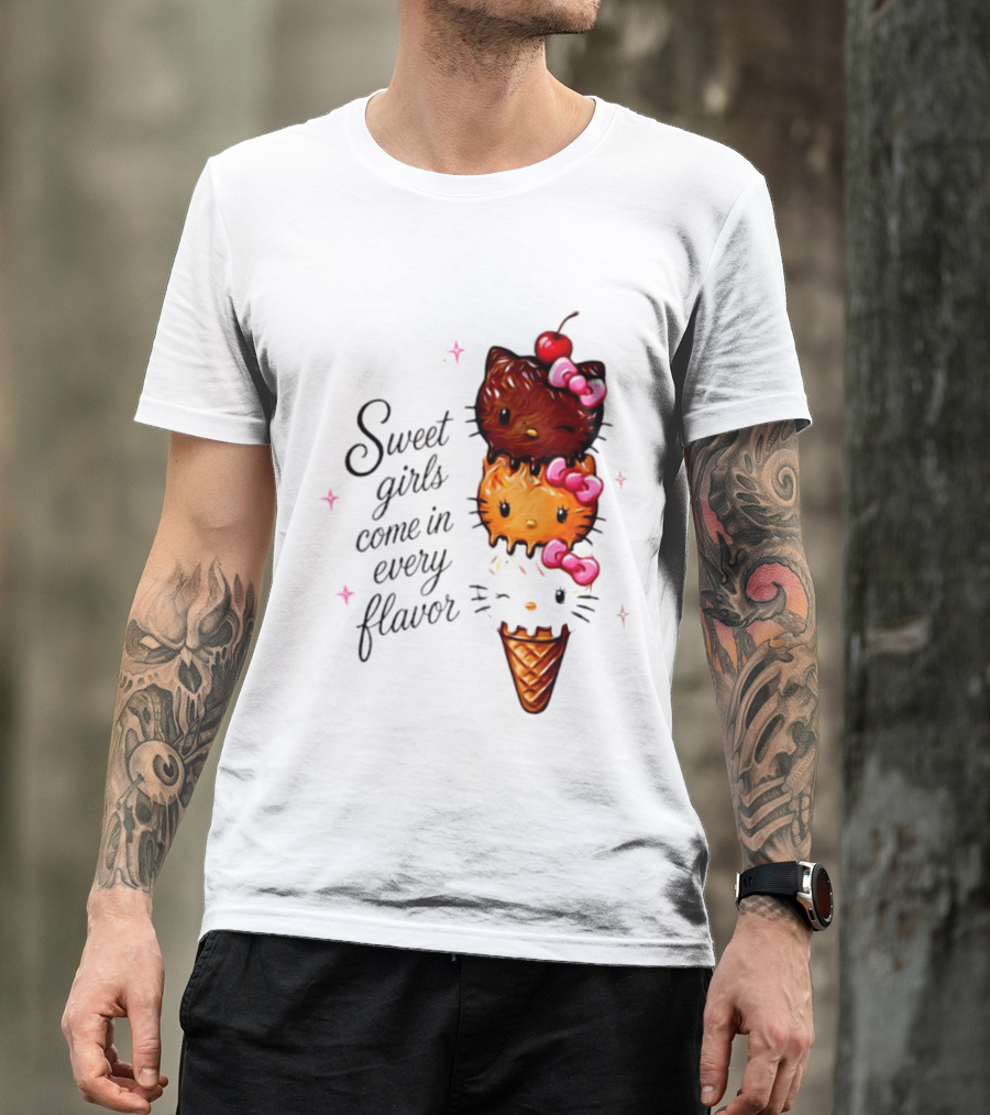 Sweet Girls Come In Every Flavor Hello Kitty Ice Cream Cone T-Shirt