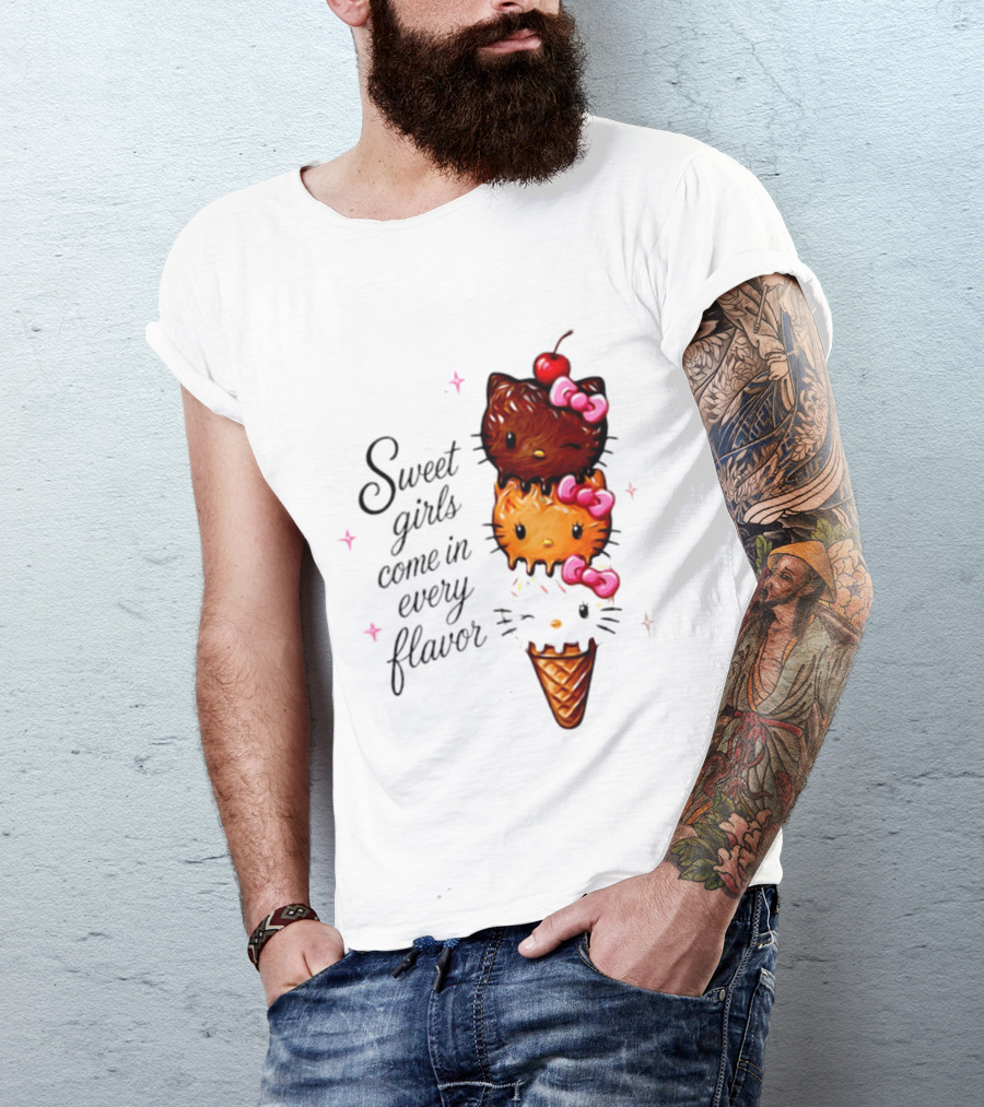 Sweet Girls Come In Every Flavor Hello Kitty Ice Cream Cone T-Shirt