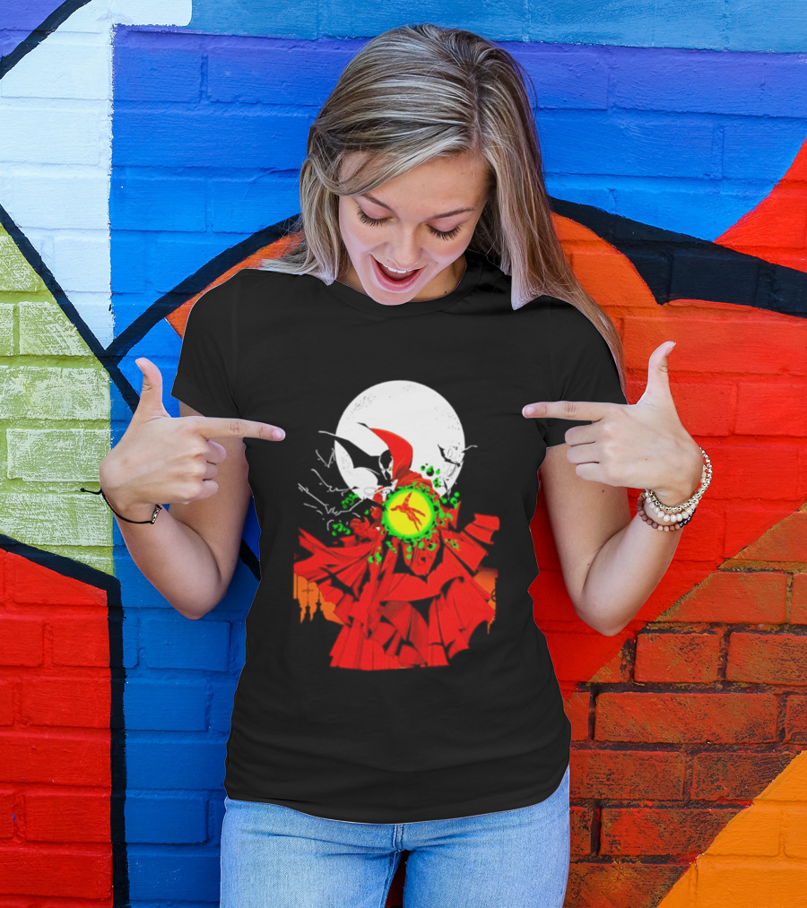 Graveyard Shift Whitegold Industries Spawn Halloween 2026 Full Red Moon T-Shirt