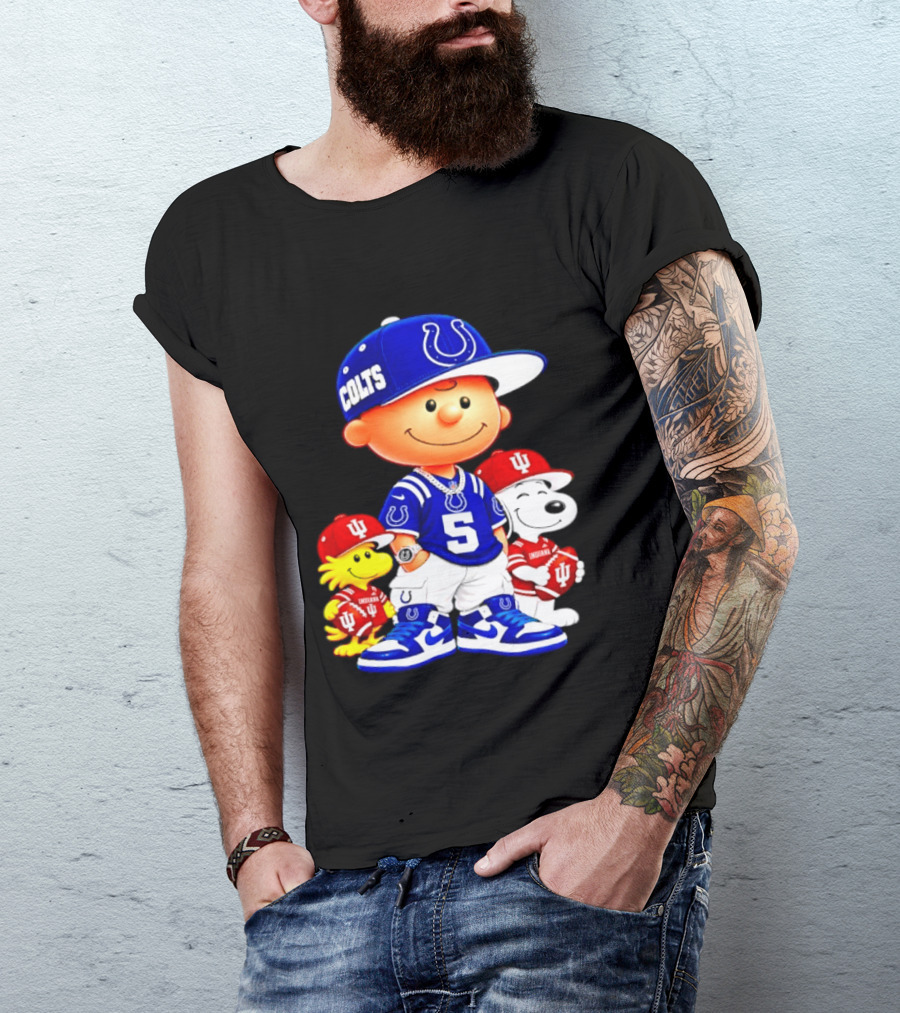 Charlie Brown And Snoopy Indianapolis Colts Indiana Hoosiers Football Team Merchandise T-Shirt
