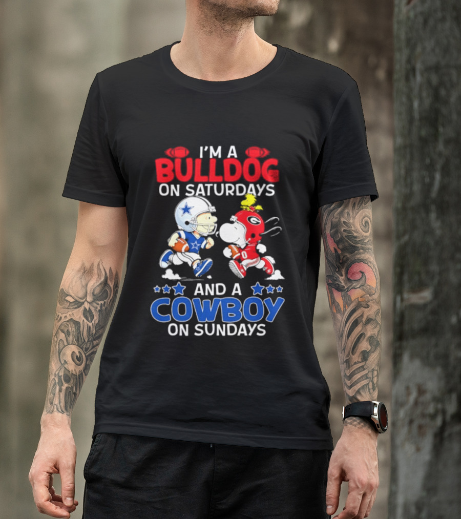 I'm A Bulldog On Saturdays And A Cowboy On Sundays Football Peanuts Sports T-Shirt