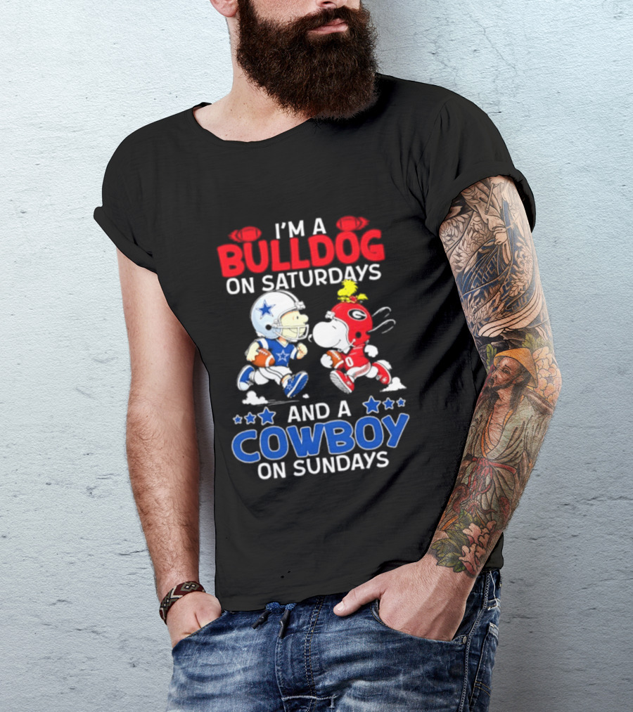 I'm A Bulldog On Saturdays And A Cowboy On Sundays Football Peanuts Sports T-Shirt