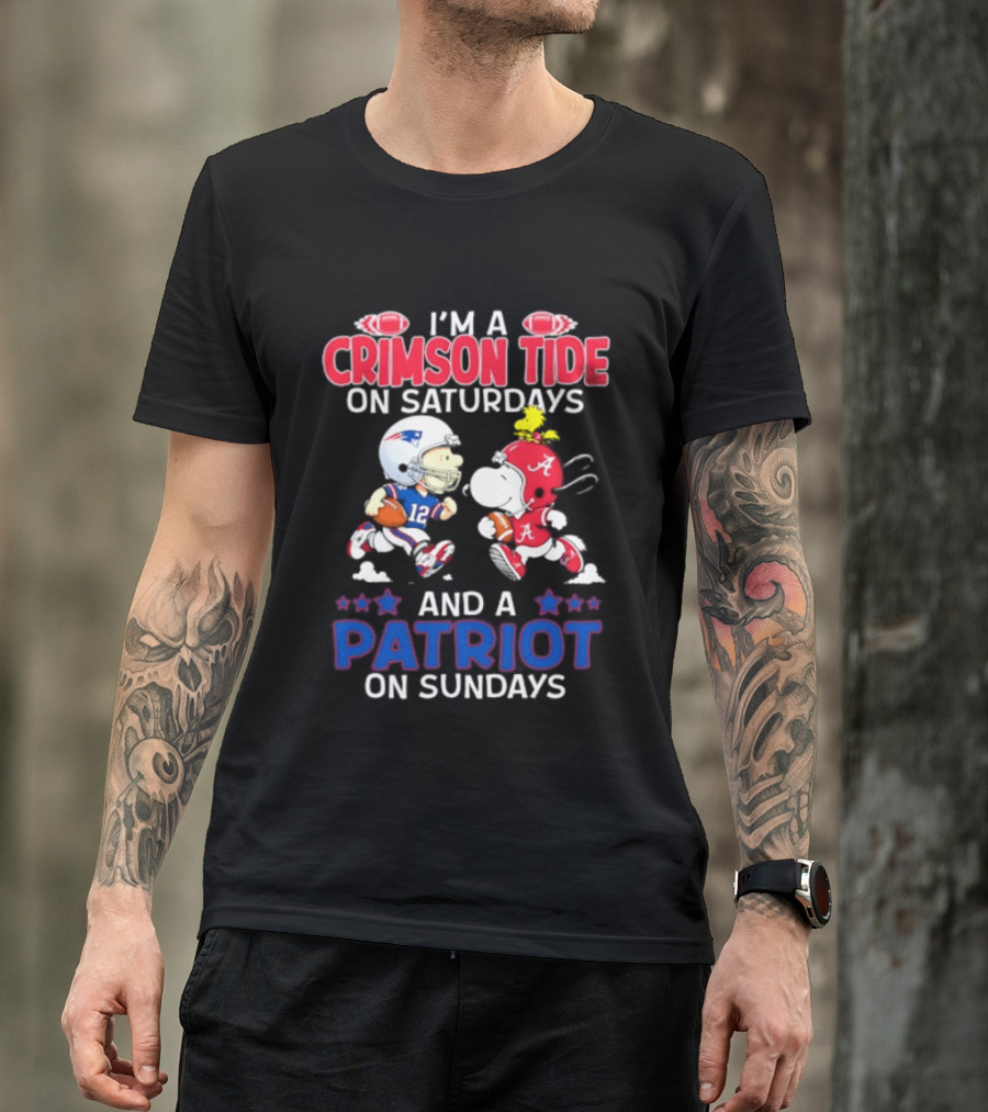 I'm A Crimson Tide On Saturdays And A Patriot On Sundays Football Peanuts T-Shirt