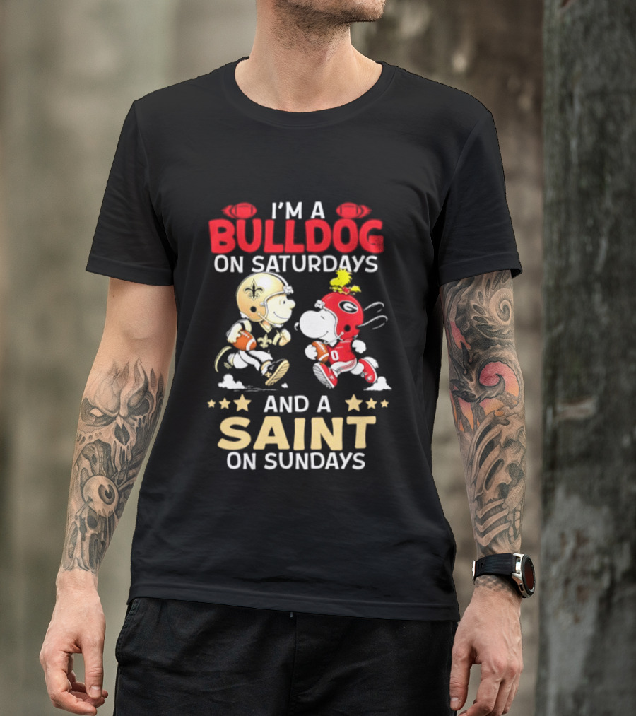 I'm A Bulldog On Saturdays And A Saint On Sundays Football Peanuts T-Shirt