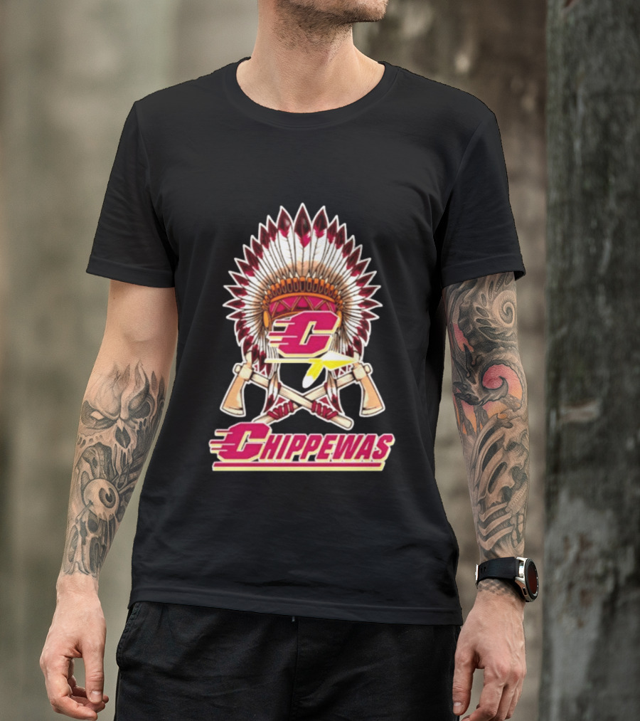 Chippewas Native American Headdress And Tomahawks Central Michigan Chippewas T-Shirt