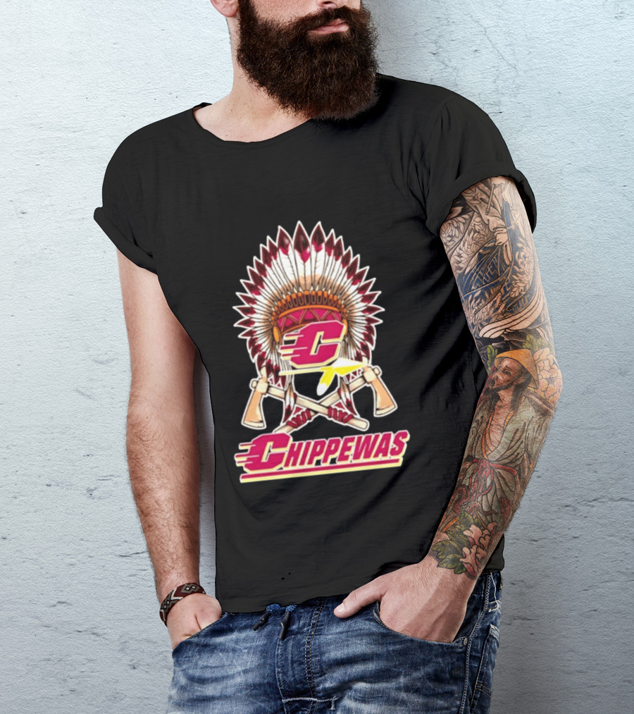 Chippewas Native American Headdress And Tomahawks Central Michigan Chippewas T-Shirt