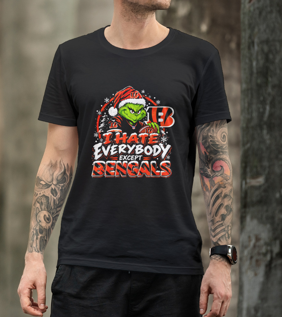 Cincinnati Bengals Grinch I Hate Everybody Except Bengals Christmas Holiday Bengals Fans T-Shirt