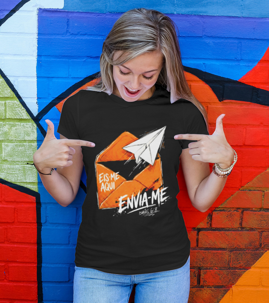 Eis Me Aqui Envia Me Isaias 6 8 Christian Envelope Paper Airplane T-Shirt