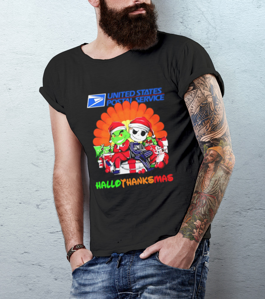 United States Postal Service Grinch Jack Skellington Hallothanksmas 2026 T-Shirt