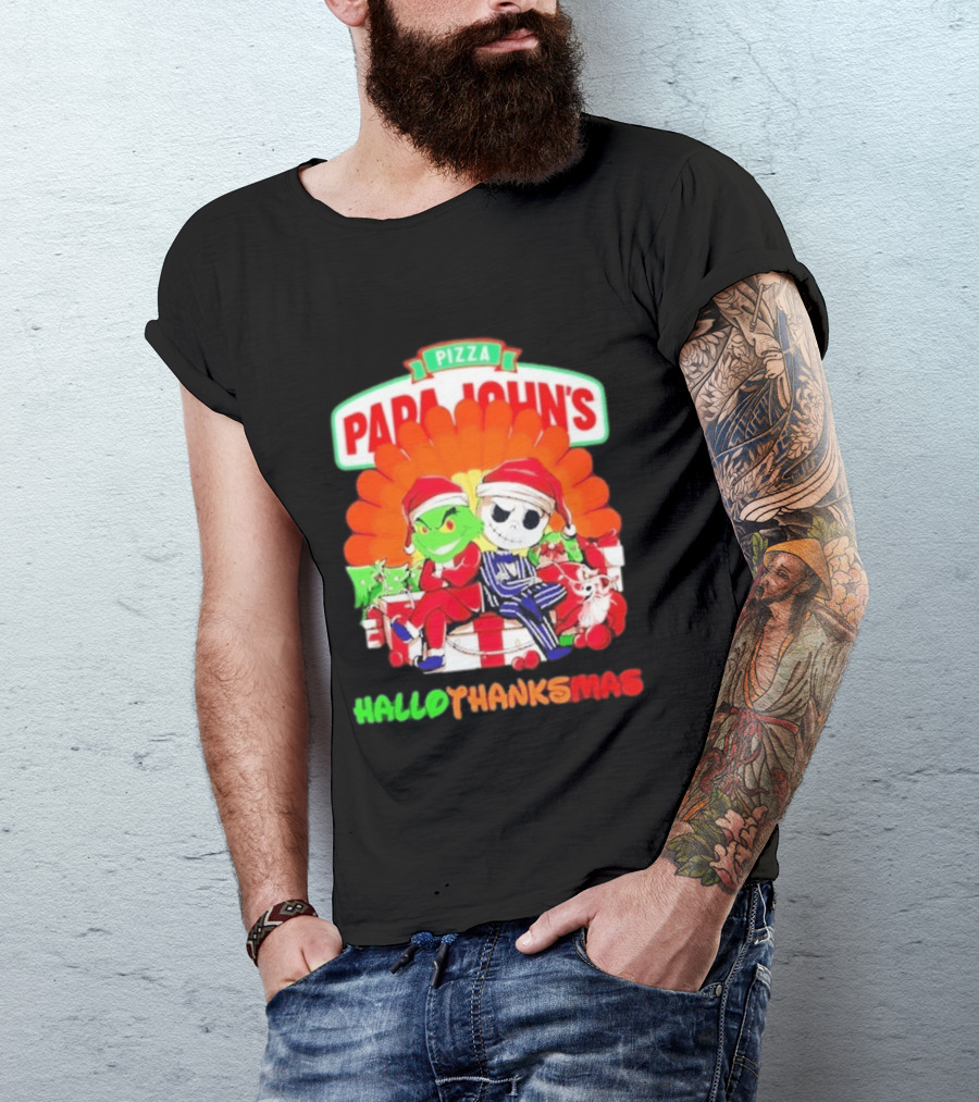 Papa John's Pizza Grinch Jack Skellington Hallothanksmas 2026 T-Shirt