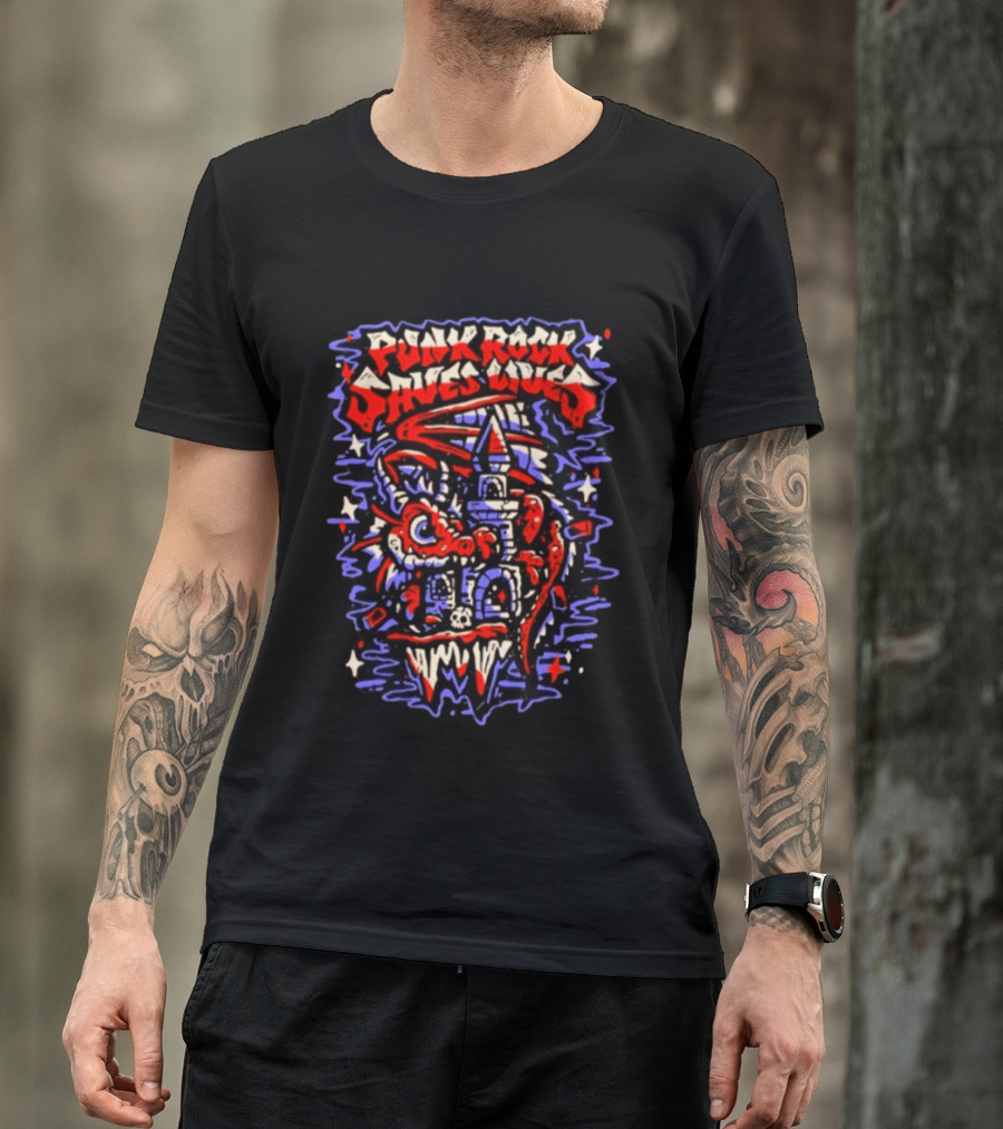 Punk Rock Saves Lives Dragon Castle Fantasy T-Shirt
