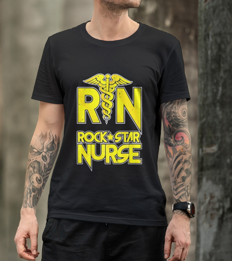 RN Rock Star Nurse Medical Professional Caduceus T-Shirt