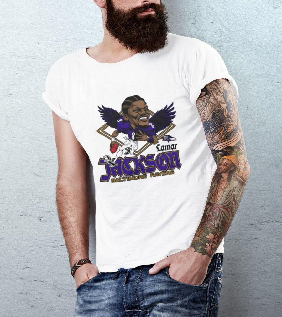 Lamar Jackson Baltimore Ravens Caricature T-Shirt